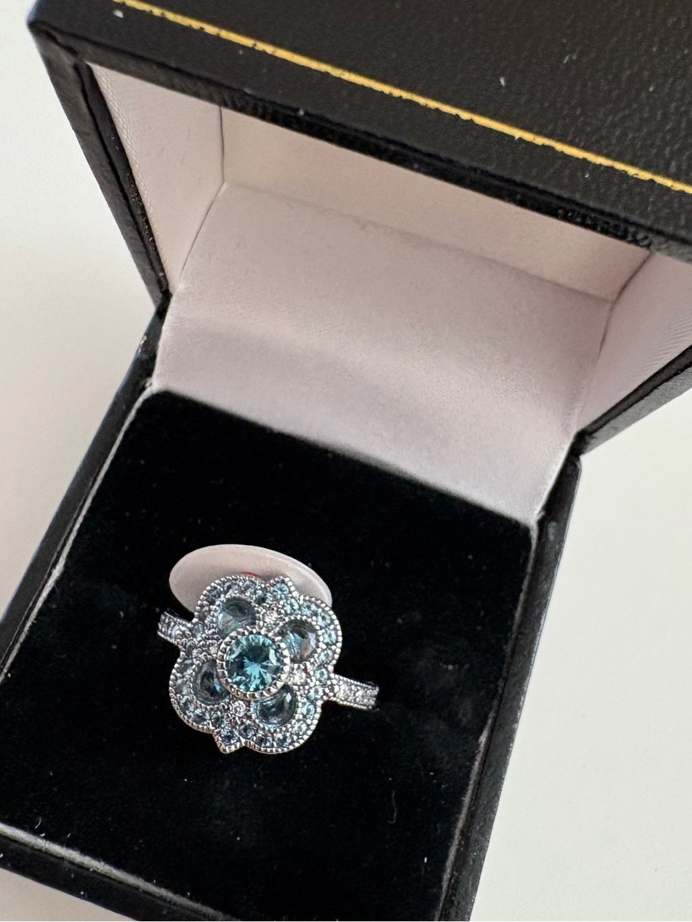 Bomb Party Legacy Magnolia Ring RG13181 Arctic Blue Topaz Hematite Plating